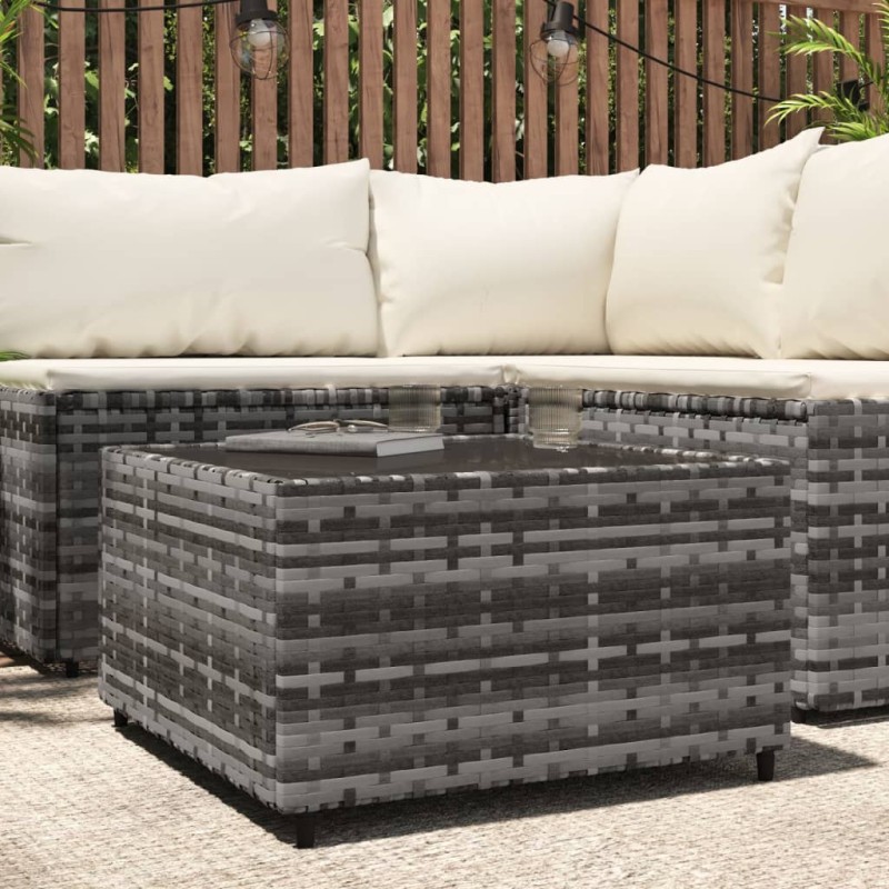 vidaXL Mesa de centro jardín cuadrada ratán sintético gris 50x50x30 cm vidaXL Mesa de centro jardín cuadrada ratán sintético gris 50x50x30 cm