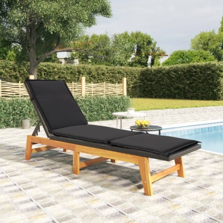 vidaXL Tumbona con cojín ratán sintético y madera maciza acacia 
