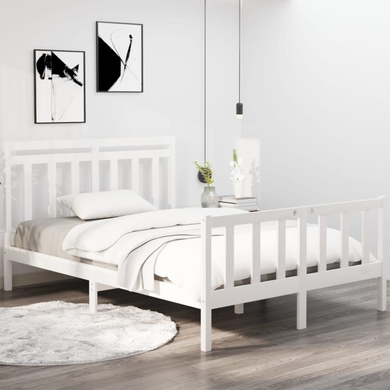 vidaXL Estructura cama madera maciza doble pequeña blanca 120x190 cm vidaXL Estructura cama madera maciza doble pequeña blanca 120x190 cm