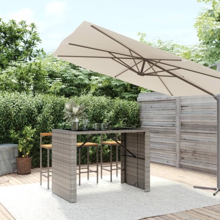 vidaXL Mesa alta bar con superficie vidrio ratán PE gris 145x80x110 cm