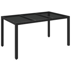 vidaXL Mesa de jardín superficie de vidrio ratán PE negro 150x90x75 cm