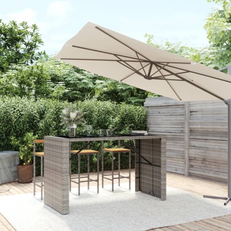 vidaXL Mesa alta bar con superficie vidrio ratán PE gris 185x80x110 cm