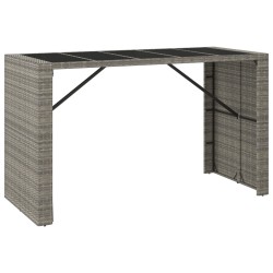 vidaXL Mesa alta bar con superficie vidrio ratán PE gris 185x80x110 cm