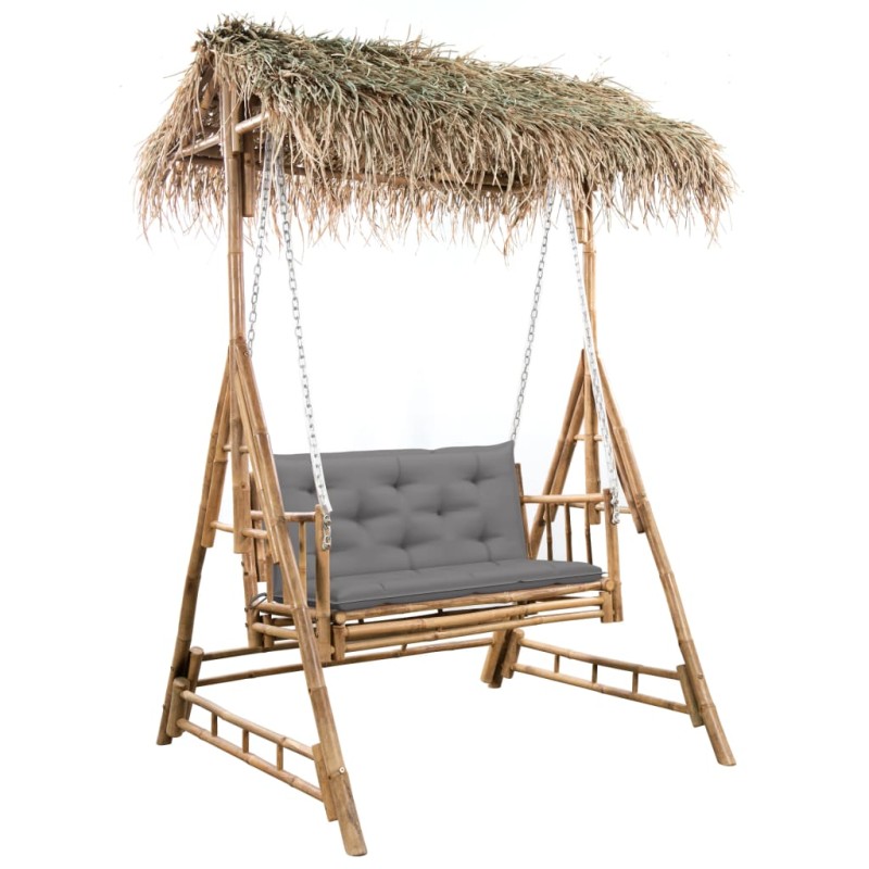 vidaXL Banco columpio 2 plazas hojas de palma y cojín bambú 202 cm vidaXL Banco columpio 2 plazas hojas de palma y cojín bambú 202 cm