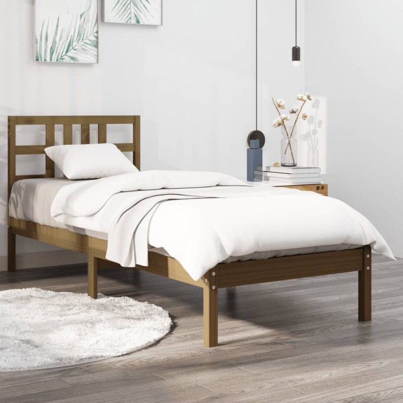 vidaXL Estructura de cama madera maciza marrón miel 100x200 cm vidaXL Estructura de cama madera maciza marrón miel 100x200 cm