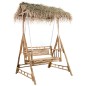 vidaXL Banco columpio de 2 plazas hojas de palma y cojín bambú 202 cm vidaXL Banco columpio de 2 plazas hojas de palma y cojín bambú 202 cm