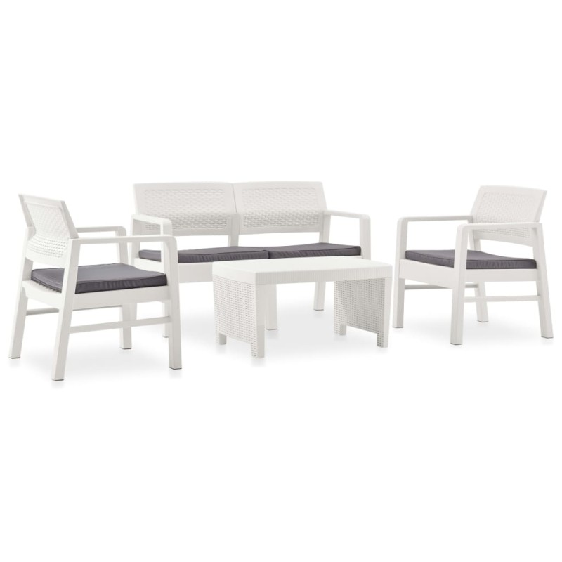 vidaXL Set de muebles de jardín 4 piezas con cojines plástico blanco vidaXL Set de muebles de jardín 4 piezas con cojines plástico blanco