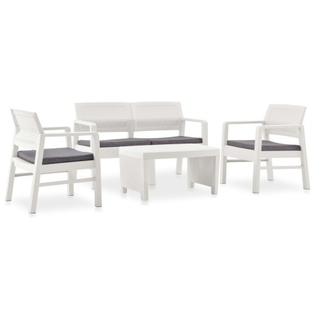 vidaXL Set de muebles de jardín 4 piezas con cojines plástico blanco