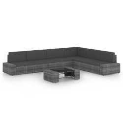 vidaXL Juego muebles de jardín 7 pzas y cojines ratán sintético gris