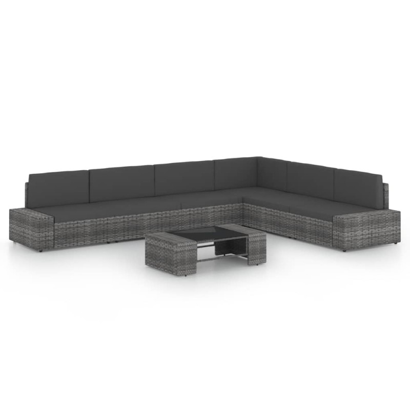vidaXL Juego muebles de jardín 7 pzas y cojines ratán sintético gris vidaXL Juego muebles de jardín 7 pzas y cojines ratán sintético gris