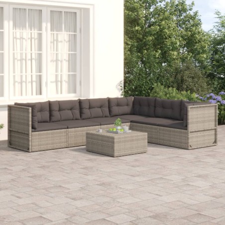 vidaXL Set de muebles de jardín 6 pzas y cojines ratán sintético gris