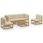 vidaXL Muebles de jardín 6 piezas con cojines de madera de pino maciza vidaXL Muebles de jardín 6 piezas con cojines de madera de pino maciza