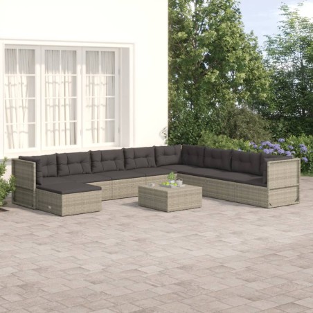 vidaXL Set de muebles de jardín 9 pzas y cojines ratán sintético gris