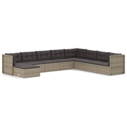 vidaXL Set de muebles de jardín 9 pzas y cojines ratán sintético gris