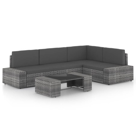 vidaXL Juego muebles de jardín 5 pzas y cojines ratán sintético gris