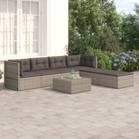 vidaXL Set de muebles de jardín 6 pzas y cojines ratán sintético gris