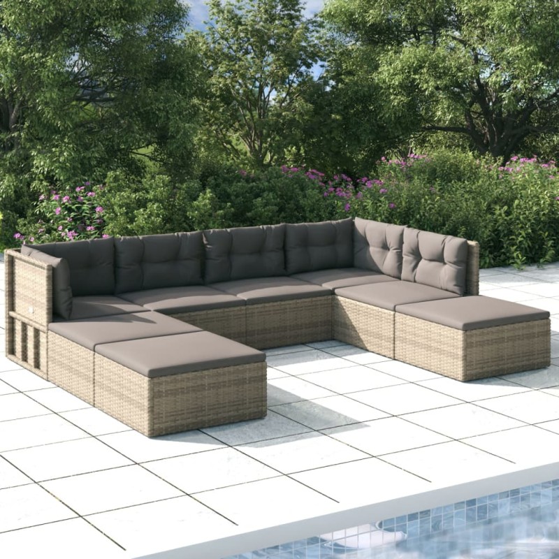 vidaXL Set de muebles de jardín 8 pzas y cojines ratán sintético gris vidaXL Set de muebles de jardín 8 pzas y cojines ratán sintético gris