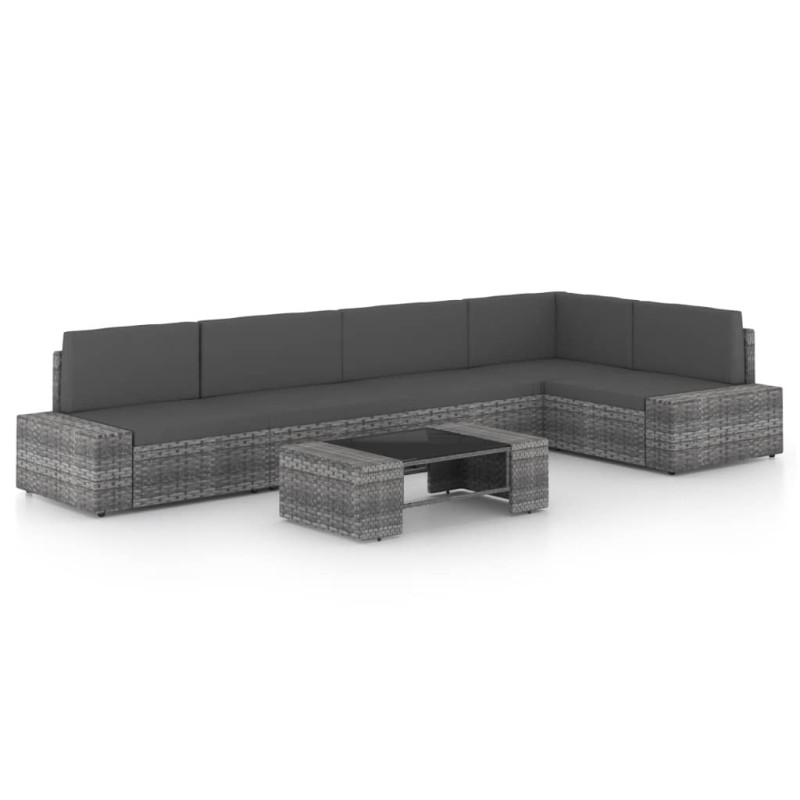 vidaXL Juego muebles de jardín 6 pzas y cojines ratán sintético gris vidaXL Juego muebles de jardín 6 pzas y cojines ratán sintético gris