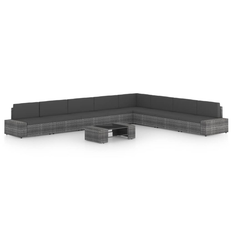 vidaXL Juego muebles de jardín 9 pzas y cojines ratán sintético gris vidaXL Juego muebles de jardín 9 pzas y cojines ratán sintético gris