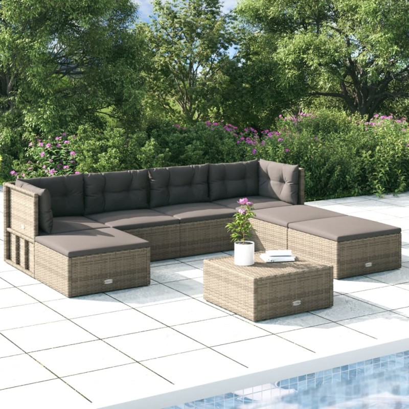 vidaXL Set de muebles de jardín 7 pzas y cojines ratán sintético gris vidaXL Set de muebles de jardín 7 pzas y cojines ratán sintético gris