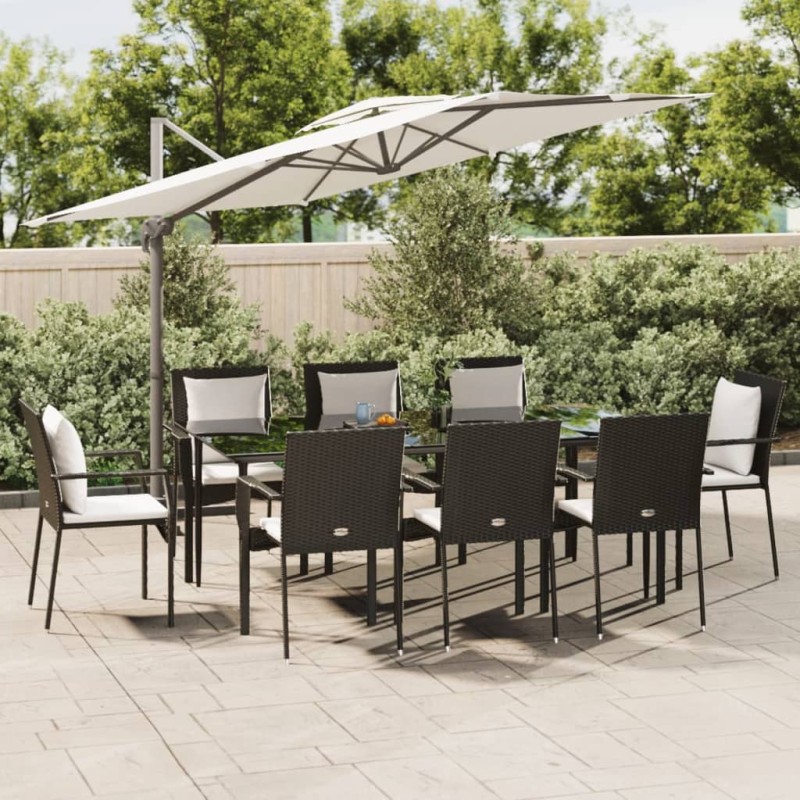 vidaXL Set de comedor de jardín 7 pzas y cojines ratán sintético negro vidaXL Set de comedor de jardín 7 pzas y cojines ratán sintético negro