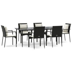 vidaXL Set de comedor de jardín 7 pzas y cojines ratán sintético negro