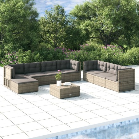 vidaXL Set de muebles de jardín 8 pzas y cojines ratán sintético gris
