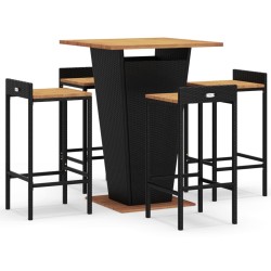 vidaXL Mesa bar y taburetes jardín 5 pzas madera acacia ratán PE negro