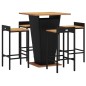 vidaXL Mesa bar y taburetes jardín 5 pzas madera acacia ratán PE negro vidaXL Mesa bar y taburetes jardín 5 pzas madera acacia ratán PE negro