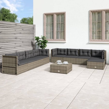 vidaXL Set de muebles de jardín 9 pzas y cojines ratán sintético gris