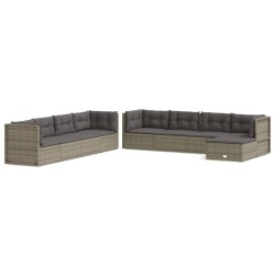 vidaXL Set de muebles de jardín 9 pzas y cojines ratán sintético gris