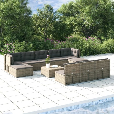vidaXL Set de muebles de jardín 10 pzas y cojines ratán sintético gris
