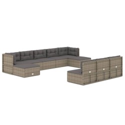 vidaXL Set de muebles de jardín 10 pzas y cojines ratán sintético gris