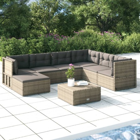vidaXL Set de muebles de jardín 7 pzas y cojines ratán sintético gris