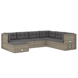 vidaXL Set de muebles de jardín 7 pzas y cojines ratán sintético gris