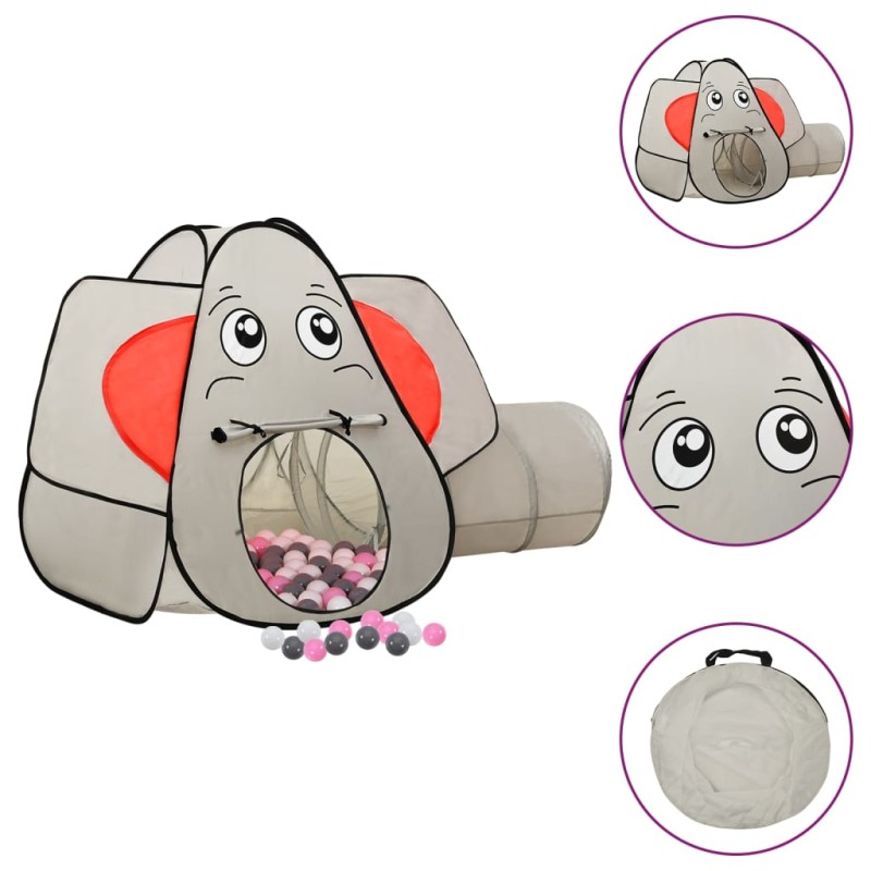 vidaXL Tienda de juegos diseño de elefante 250 bolas gris 174x86x101cm vidaXL Tienda de juegos diseño de elefante 250 bolas gris 174x86x101cm