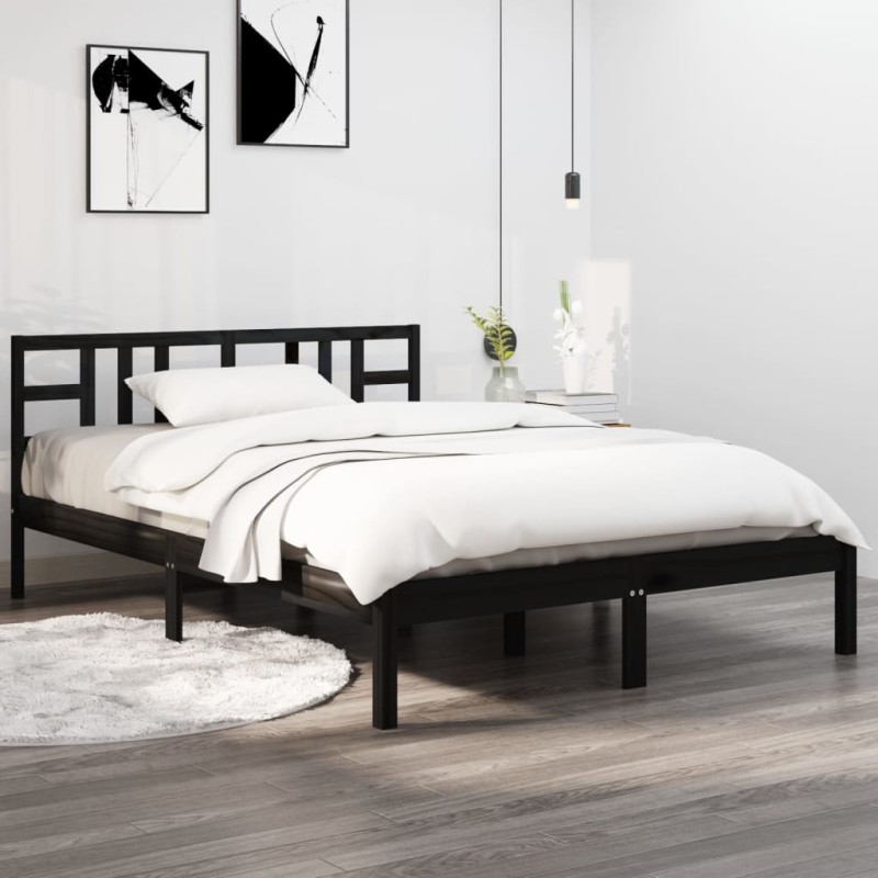 vidaXL Estructura de cama de madera maciza de pino negra 200x200 cm