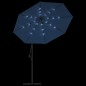 vidaXL Sombrilla voladiza con luces LED y poste acero celeste 300 cm