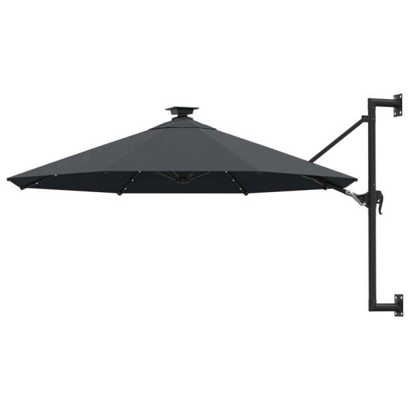 vidaXL Sombrilla de pared con LEDs y poste de metal 300 cm antracita vidaXL Sombrilla de pared con LEDs y poste de metal 300 cm antracita