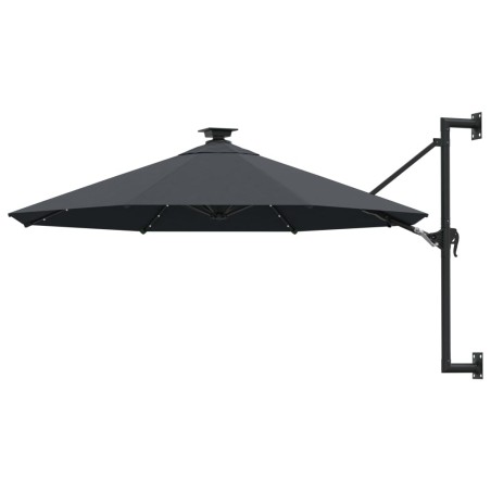 vidaXL Sombrilla de pared con LEDs y poste de metal 300 cm antracita