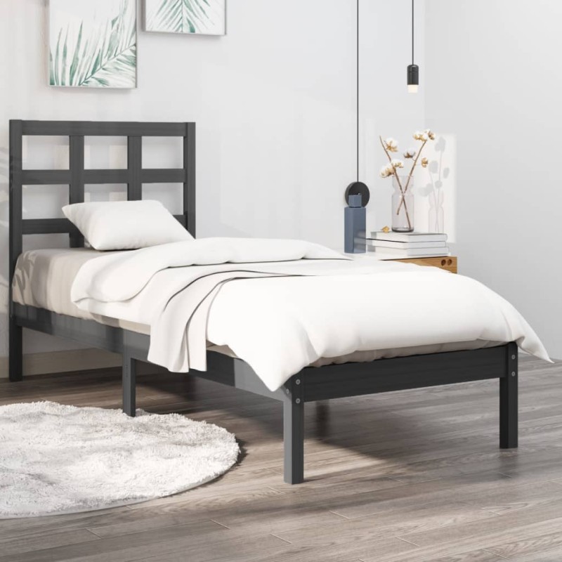 vidaXL Estructura de cama madera maciza de pino gris 90x200 cm vidaXL Estructura de cama madera maciza de pino gris 90x200 cm