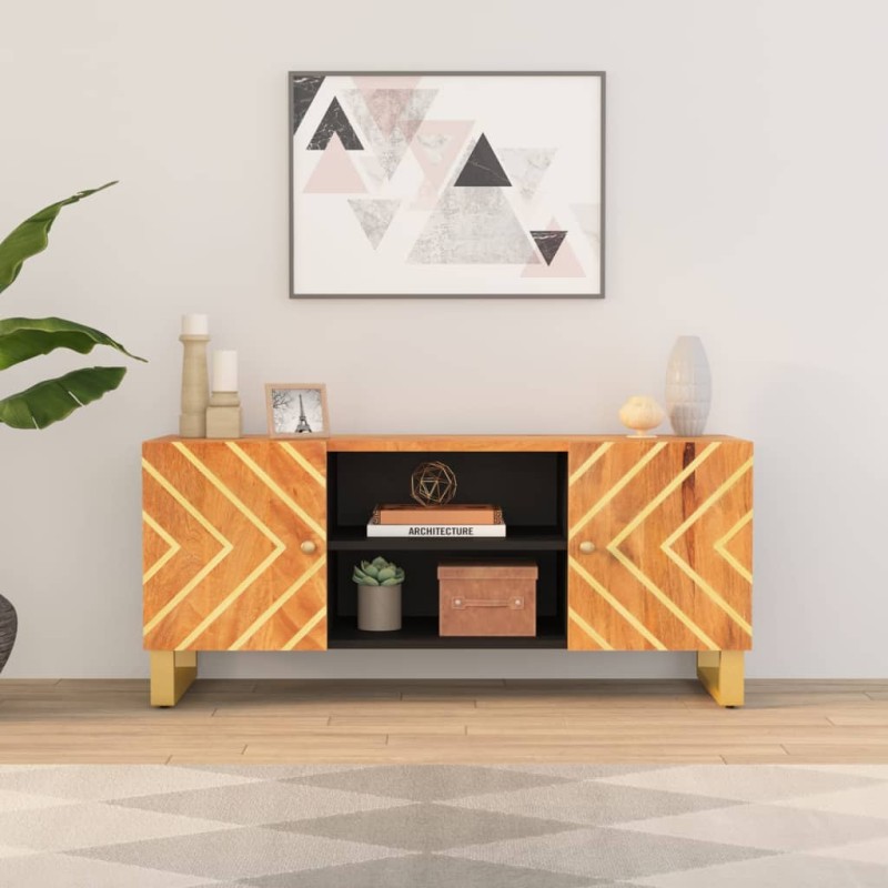 vidaXL Mueble de TV madera maciza mango marrón y negro 105x33,5x46 cm