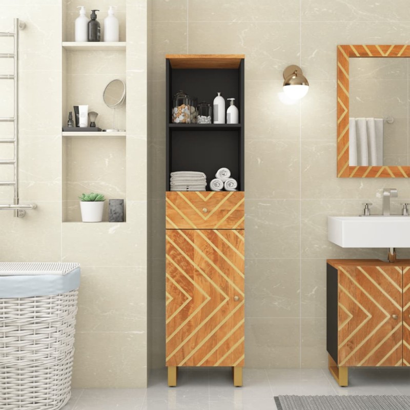 vidaXL Mueble de baño madera maciza mango marrón negro 38x33,5x160 cm vidaXL Mueble de baño madera maciza mango marrón negro 38x33,5x160 cm