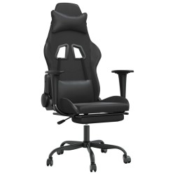 vidaXL Silla gaming de masaje y reposapiés cuero sintético negro