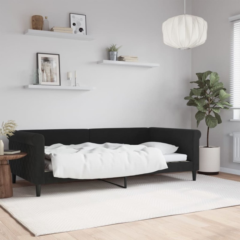 vidaXL Sofá cama terciopelo negro 100x200 cm vidaXL Sofá cama terciopelo negro 100x200 cm