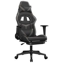 vidaXL Silla gaming de masaje y reposapiés cuero sintético negro gris