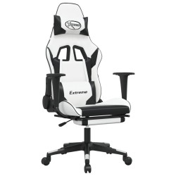 vidaXL Silla gaming masaje y reposapiés cuero sintético negro blanco