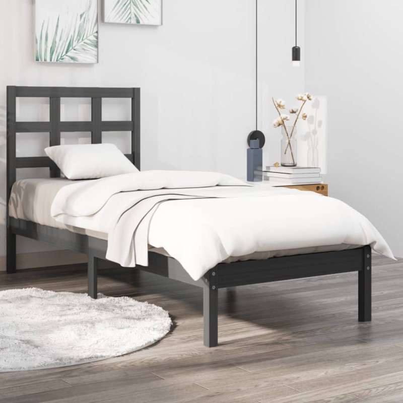 vidaXL Estructura de cama de madera maciza gris 100x200 cm vidaXL Estructura de cama de madera maciza gris 100x200 cm