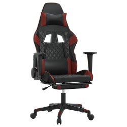 vidaXL Silla gaming masaje reposapiés cuero sintético negro rojo tinto