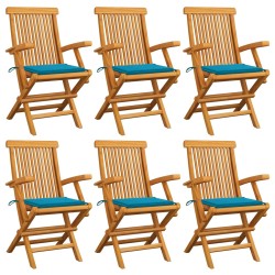 vidaXL Sillas de jardín 6 uds madera maciza de teca con cojines azules